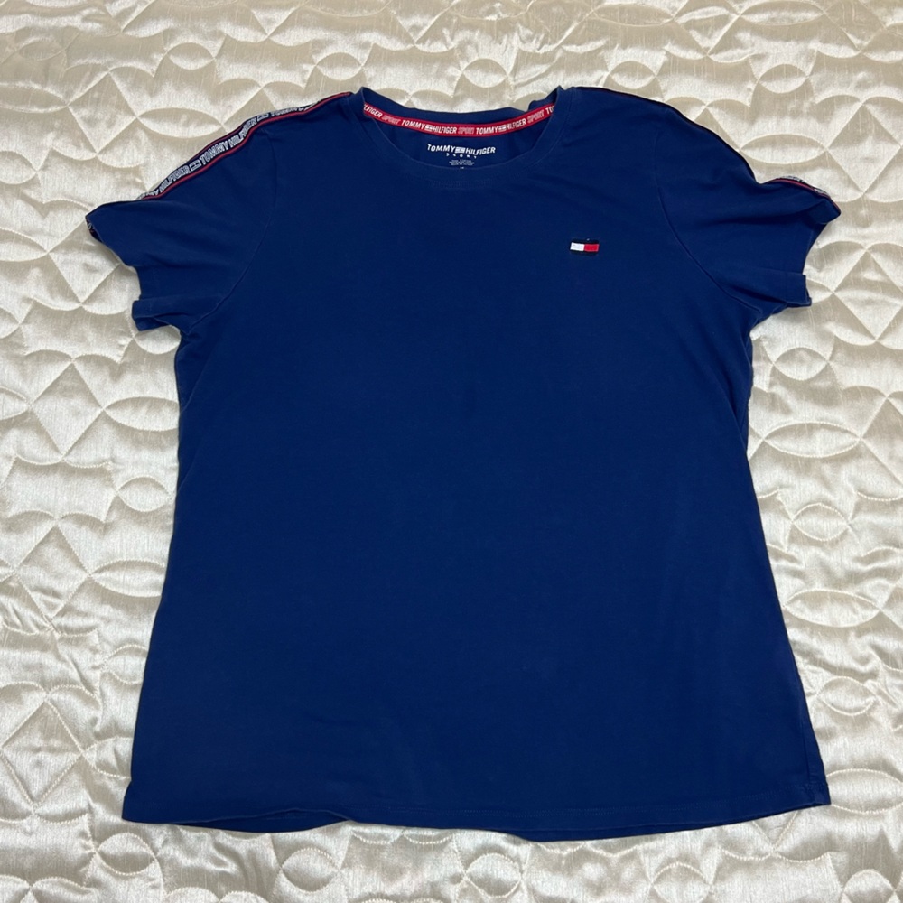 Tommy Hilfiger Sport Cotton Medium Women’s Tee Shirt Navy Stitched Logo Athletic